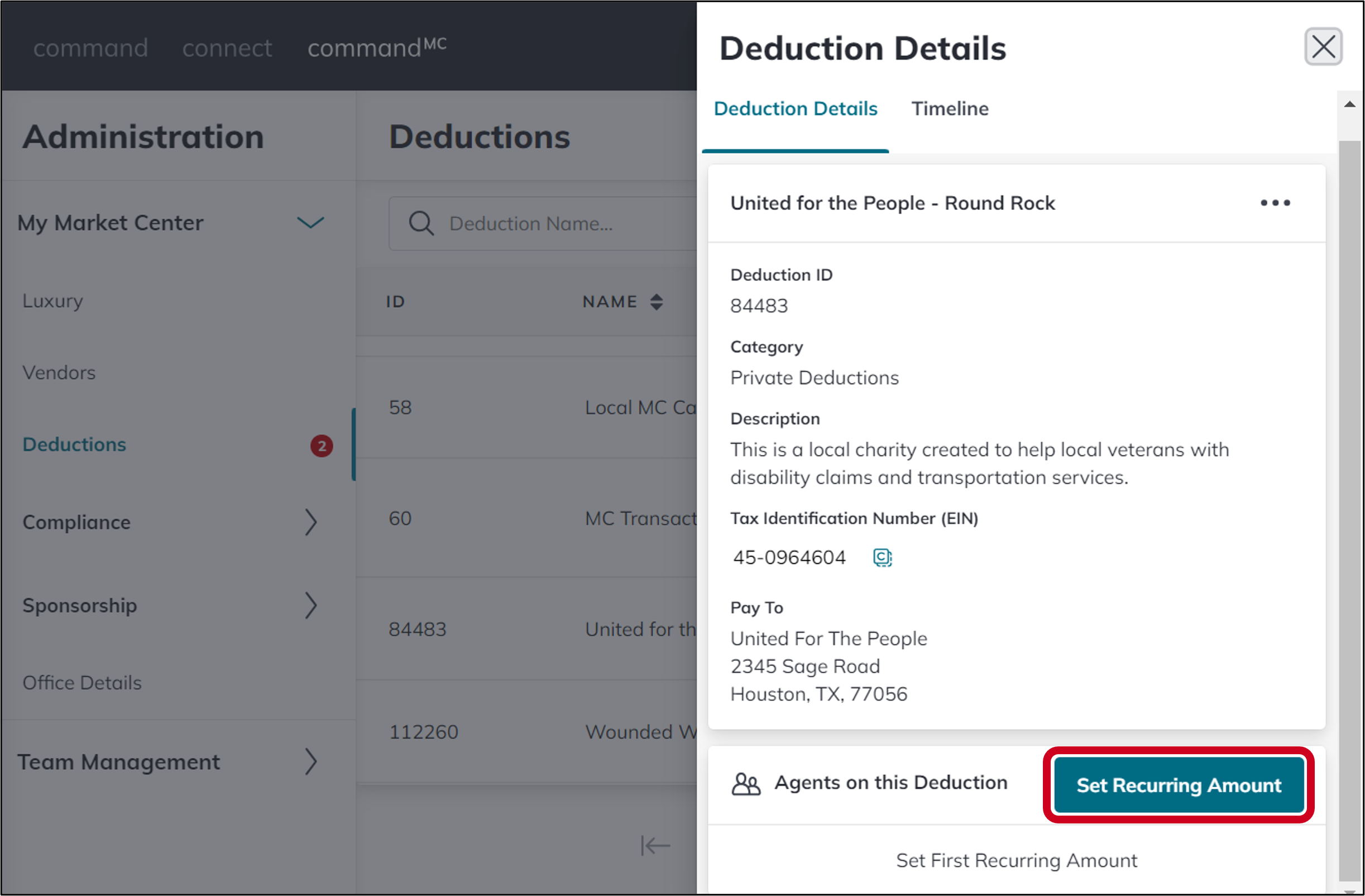 cmc admin deduction set recurring amount.png