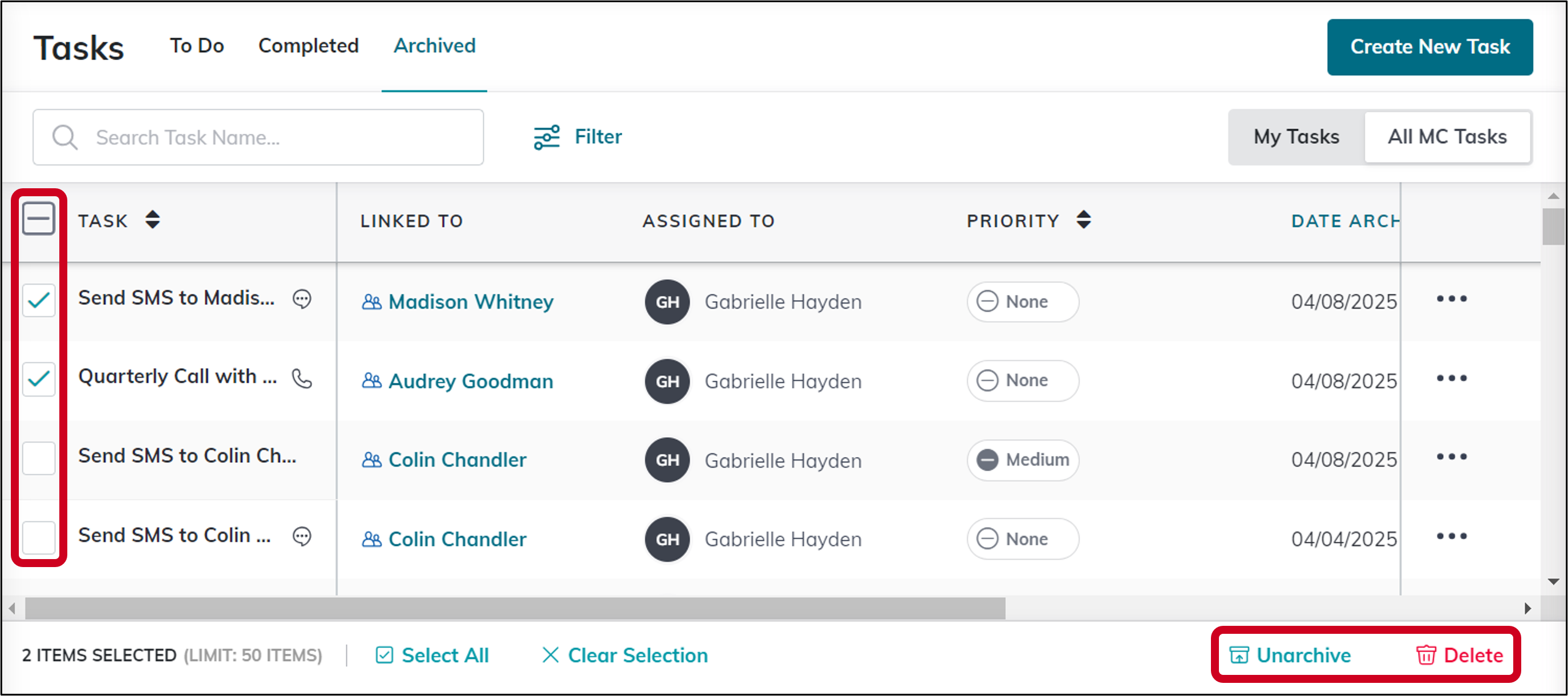 cmc tasks bulk unarchive or delte.png
